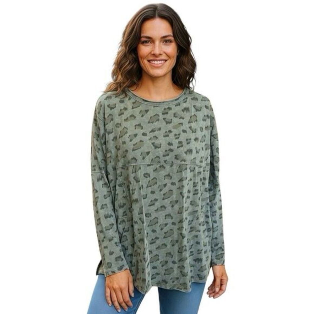 Easel Women's Blouse Sz Small Long Sleeve Animal Safari Vibe Autumn Fall Earthy